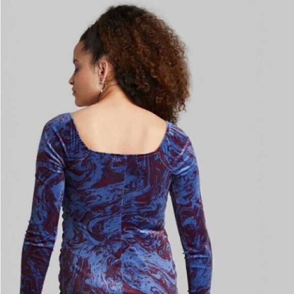 NWT Long Sleeve Ruched Velvet Bodycon Dress Purple Marble Wild Fable Size Large - Picture 3 of 4